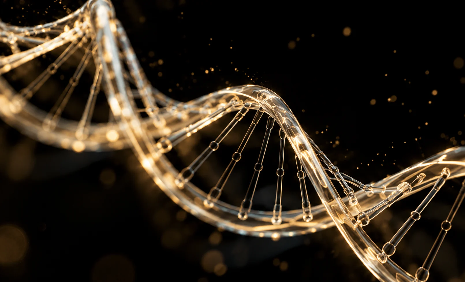 A glass double helix of gold light
