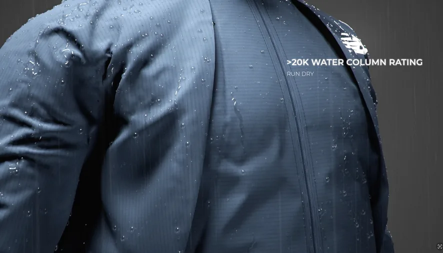 Shoulder of the jacket with a +20K water column rating label