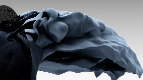 Blue woven fabric flowing in the air