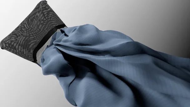 Jacket sleeve with knitted cuff, blue woven fabric